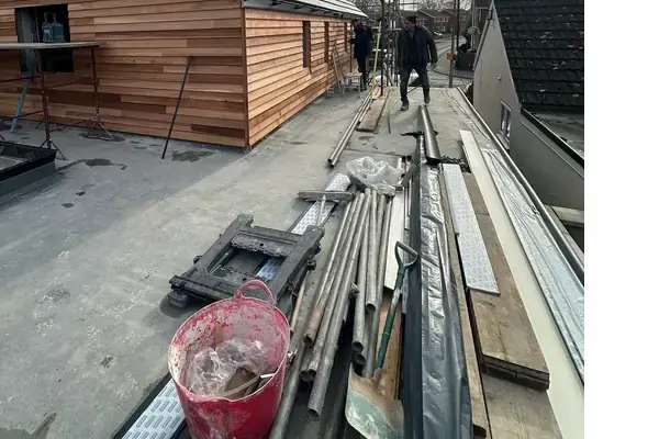 Timber framing and studwork installed during the early stages of refurbishment at Eastfield Road
